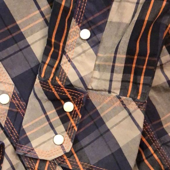 TRUE RELIGION Long Sleeve Navy Tan Orange Plaid Western Button Down Shirt 3XL - Picture 5 of 10